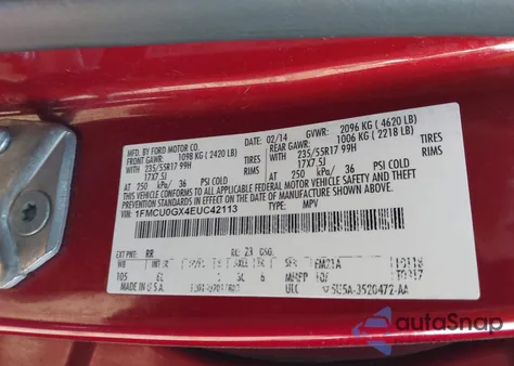 2014 Ford Escape Se z USA, uszkodzony, nr VIN 1FMCU0GX4EUC42113